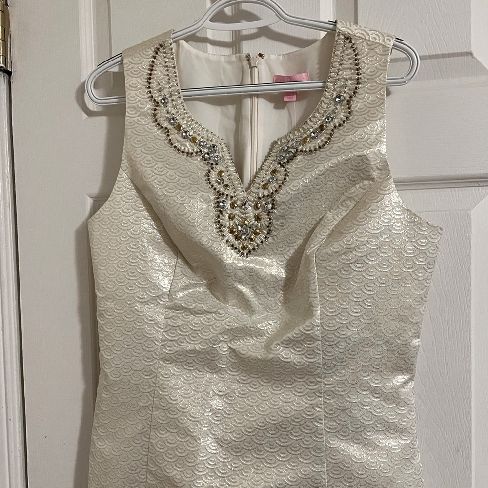 Lilly Pulitzer terrace top 10 metallic white medium jacquard